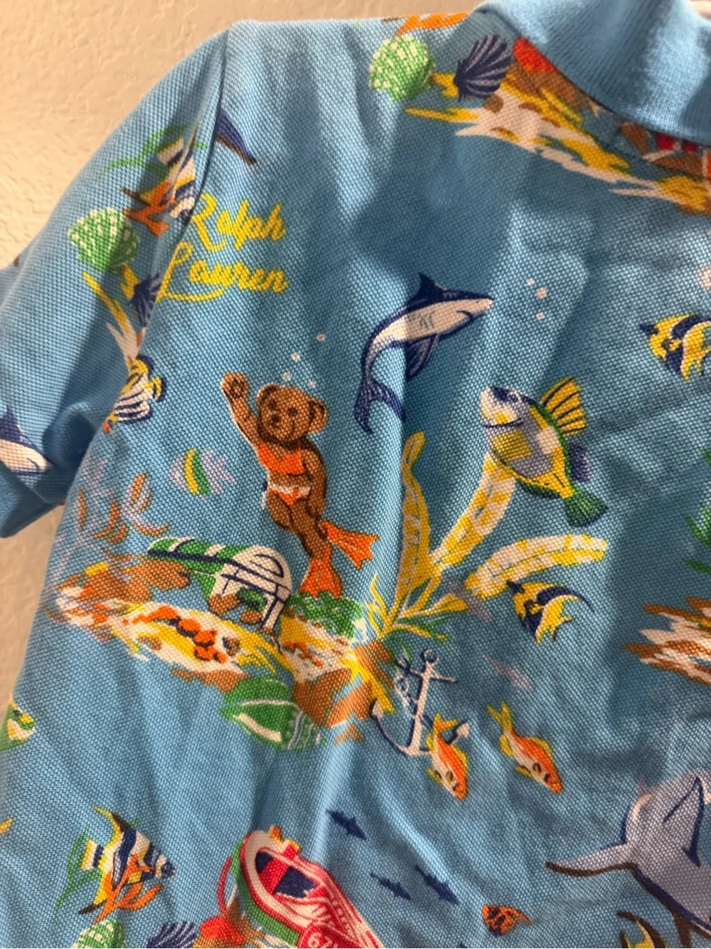 Polo by Ralph Lauren Blue Ocean Print Polo Shirt for Kids